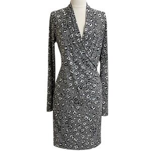 NORMA KAMALI Gray Faux Wrap Form Fit Black Animal Print Dress